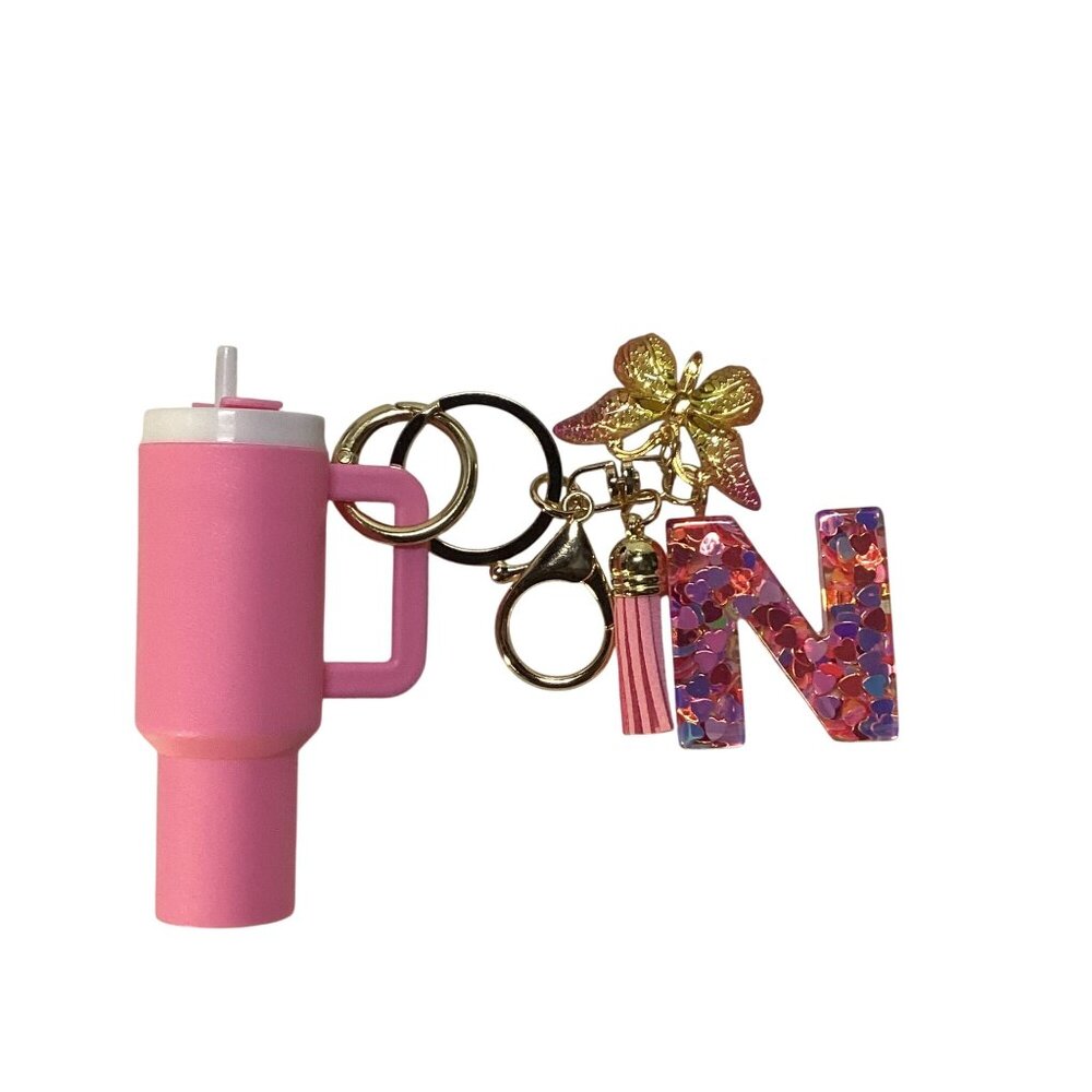 Pink Glitter N  Pink Sports Cup w Straw With Trinkets Key Chain Sports Mama NEW
